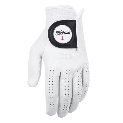 A white Titleist Players Men's Golf Glove with the brand logo visible on the backhand.