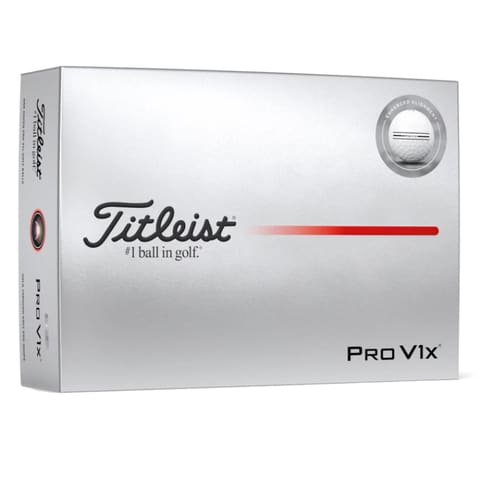 A dozen Titleist Pro V1x golf balls in a white box with red and silver text.