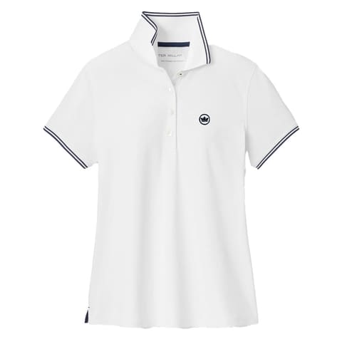 ladies peter millar polo white shirt with navy crown