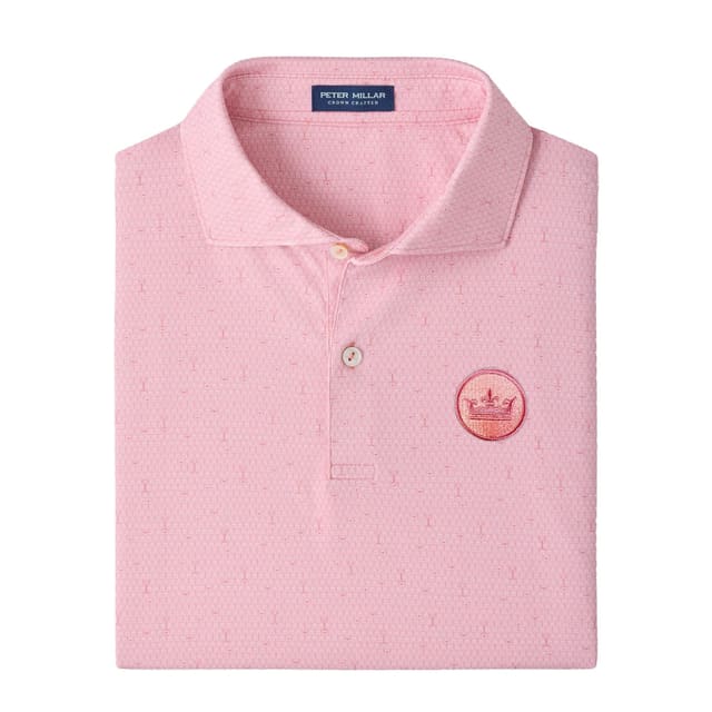 peter millar golf polo with pink lobster pattern