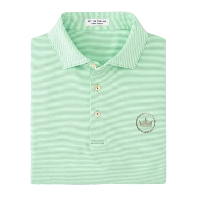 peter millar golf polo in light green stripped 