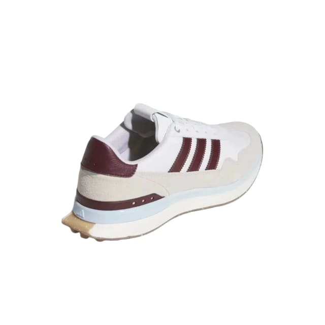 adidas white golf shoes with maroon stripes