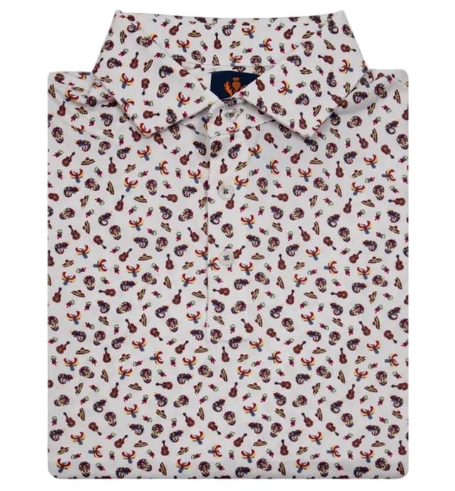 Donald Ross Men's Day Of The Dead Polo  - White/Multi - Size M