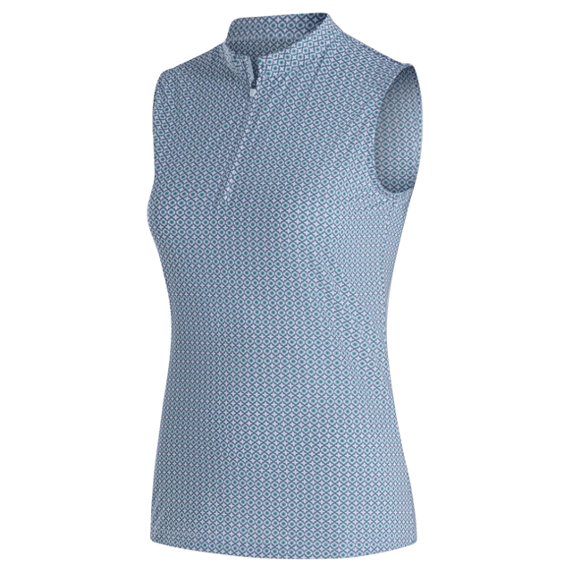 FootJoy Ladies Sleeveless Quarter Zip Shirt - White/Navy/Emerald