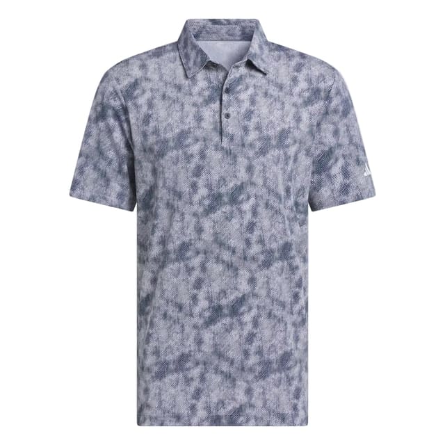 Gray patterned polo shirt on a light gray background